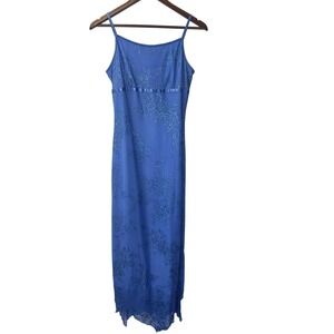 Blue‎ Glitter Floral Mesh Maxi Dress Y2K Prom Gown Medium Fairycore Bratz